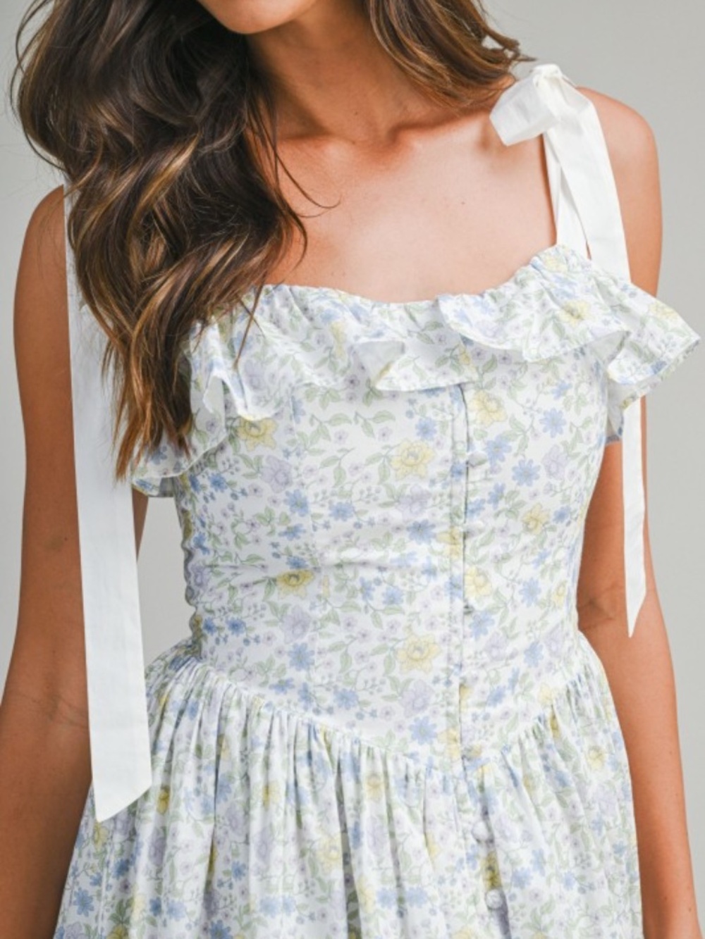 Floral Printed Contrast Shoulder Strap Midi Dress - Picture 7 of 7